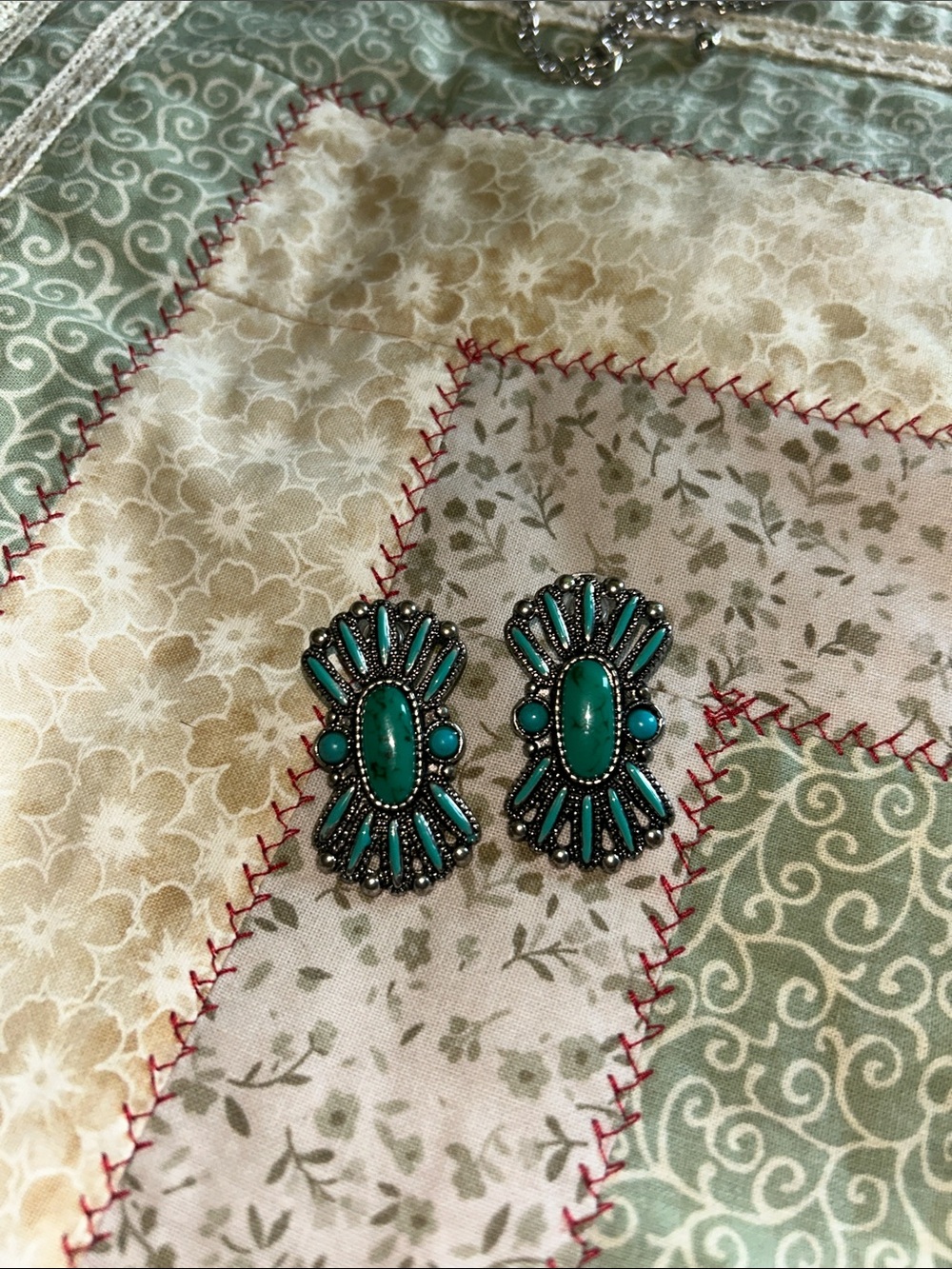 Faux Turquoise Statement Stud Drop Earrings - Women Jewelry